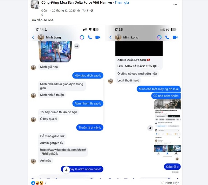 Lừa đảo mua acc Delta Force khi mua qua các group Facebook không uy tín